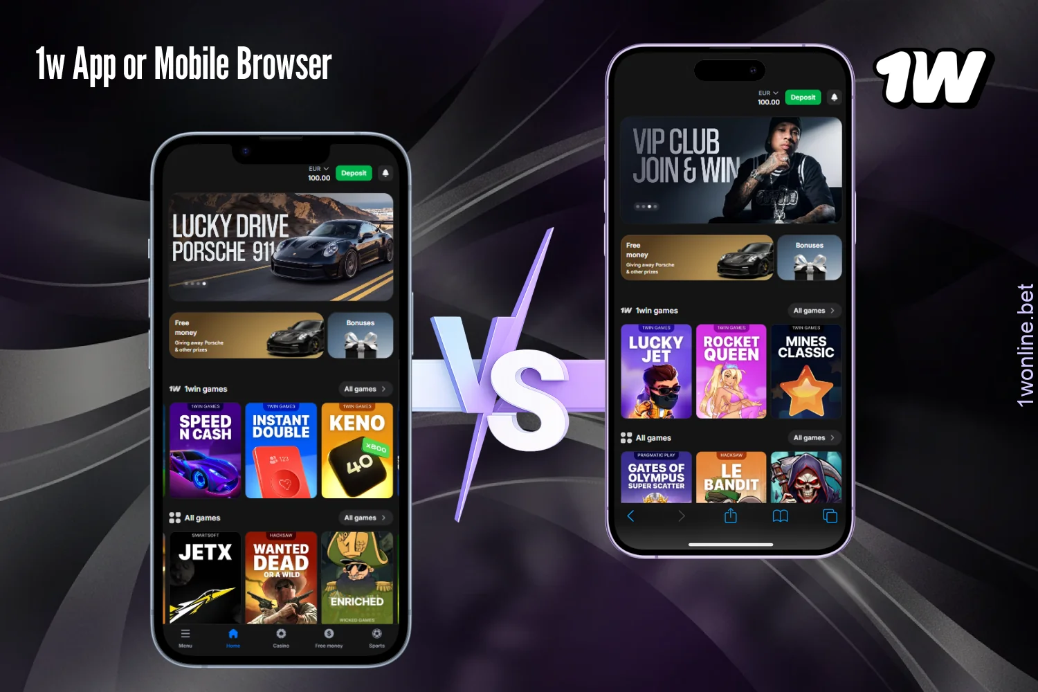 The 1w app and mobile version differ in several features