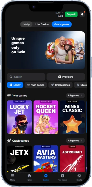 The 1w app's casino section offers convenient navigation and quick access to games