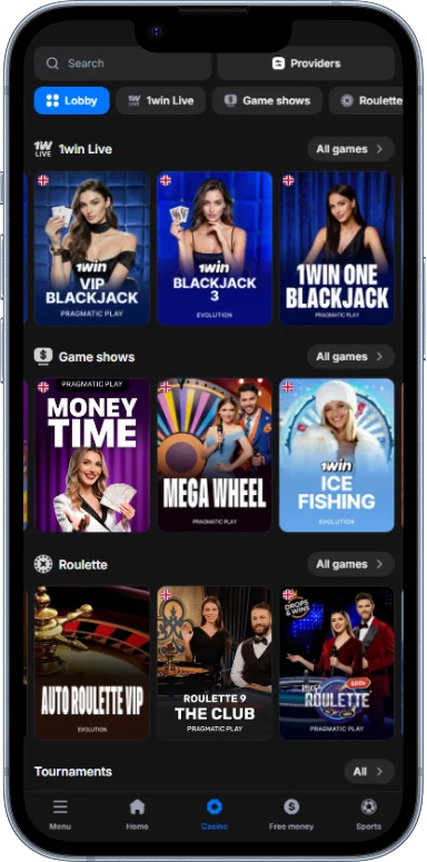 Live dealer games are available via the 1w app in Europe