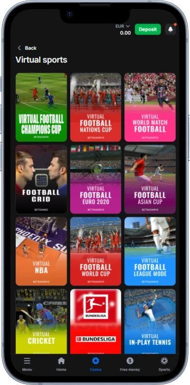 Players from Europe can place bets on virtual sports via the 1w app