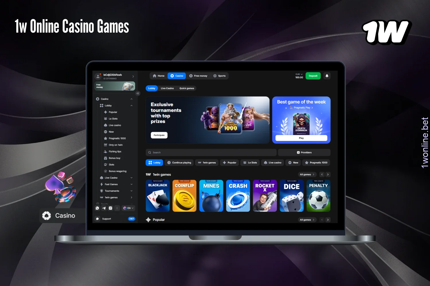 On 1w, players from Europe will find an extensive range of online games