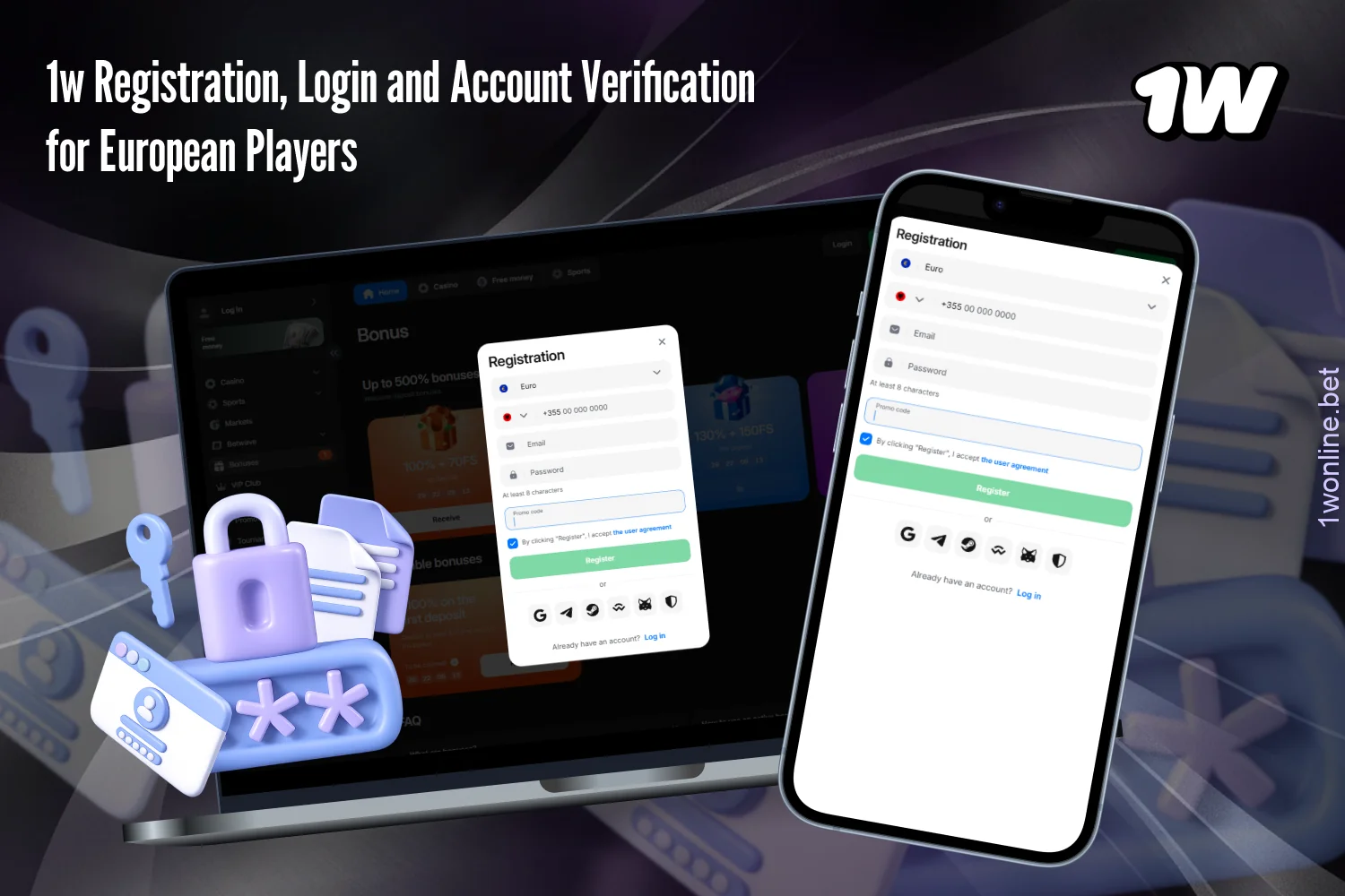 Users from Europe can create a 1w account using one of the available registration methods