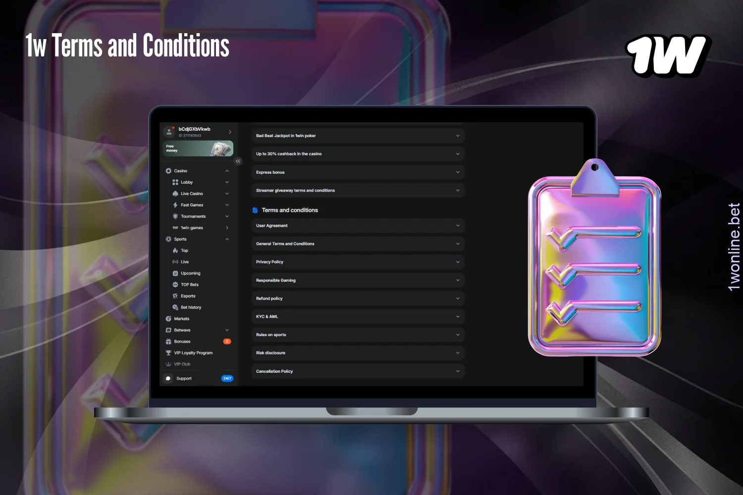 Several key topics are covered in the 1w terms and conditions