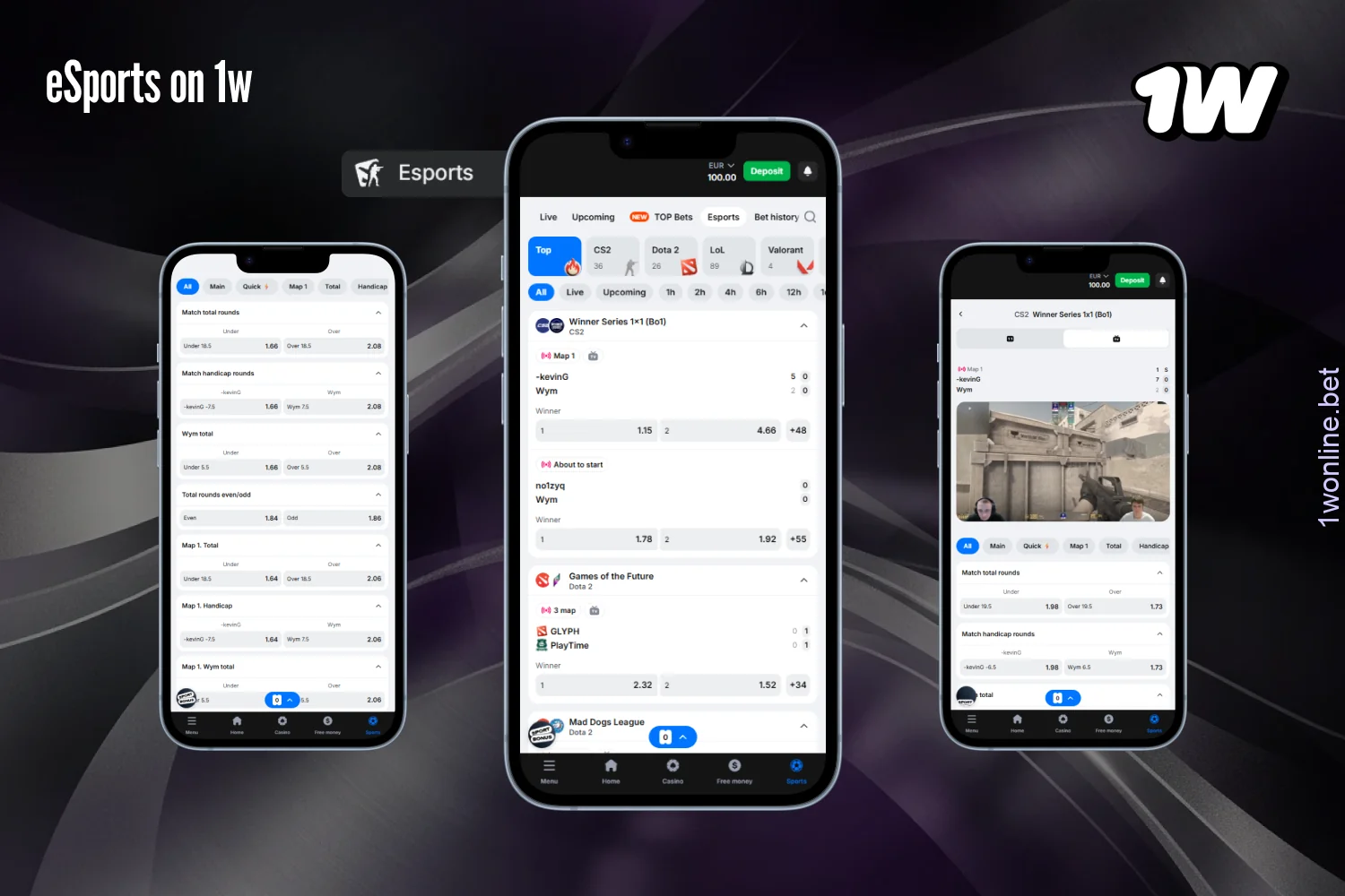 1w players from Europe can place bets on popular esports