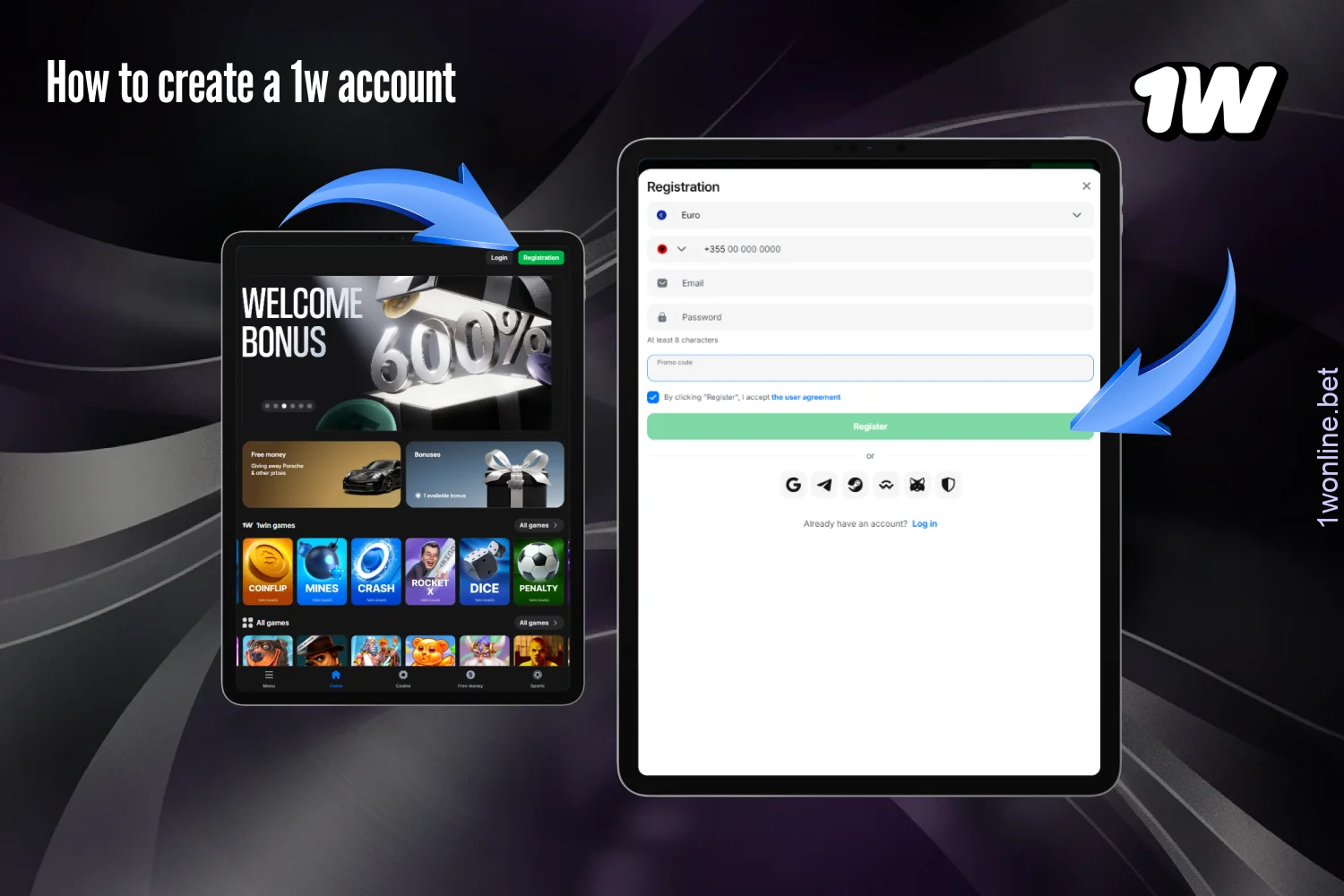 Quick registration on 1w allows users from Europe to access all the platform's features and capabilities