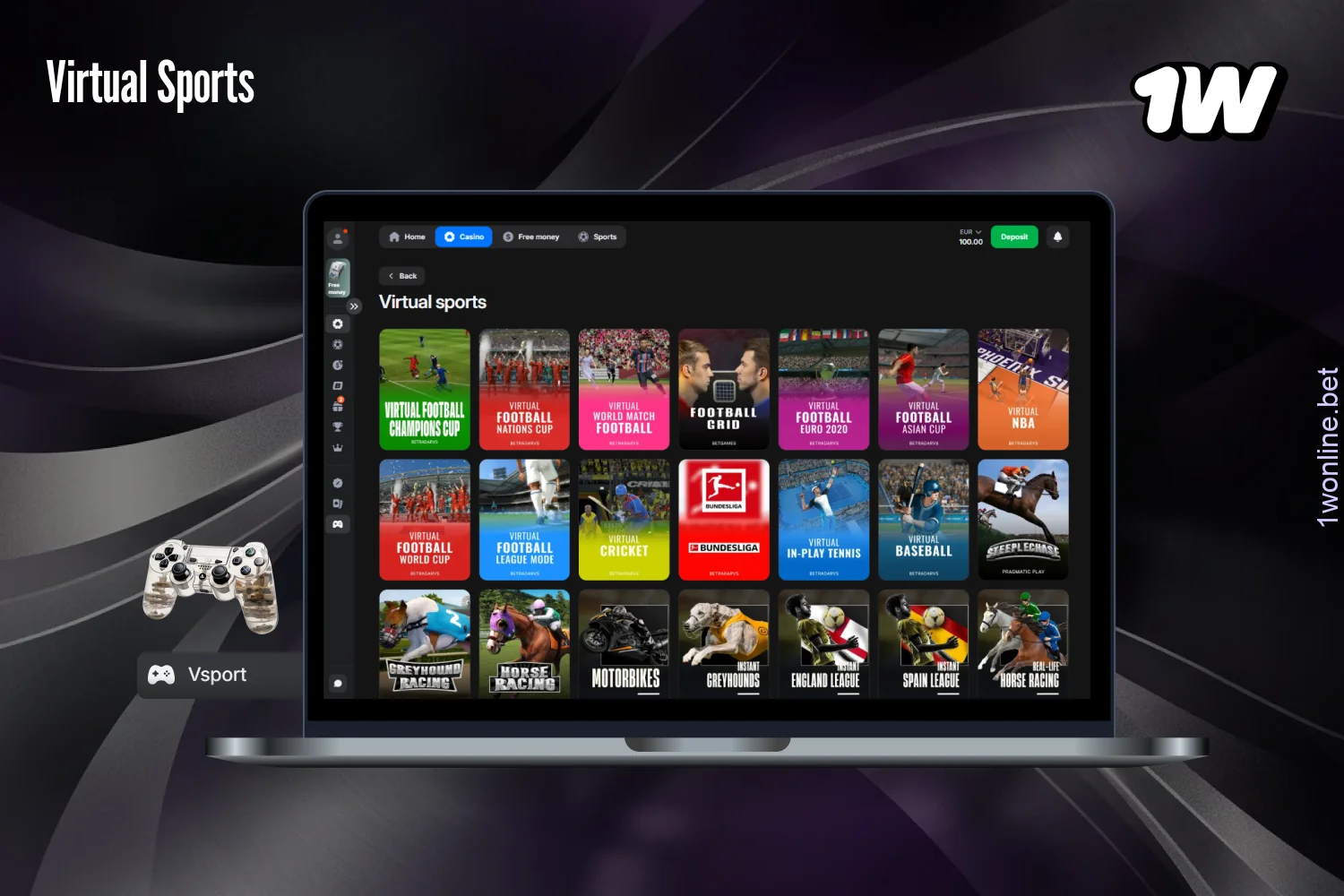 Players from Europe can place bets on virtual sports on the 1w website